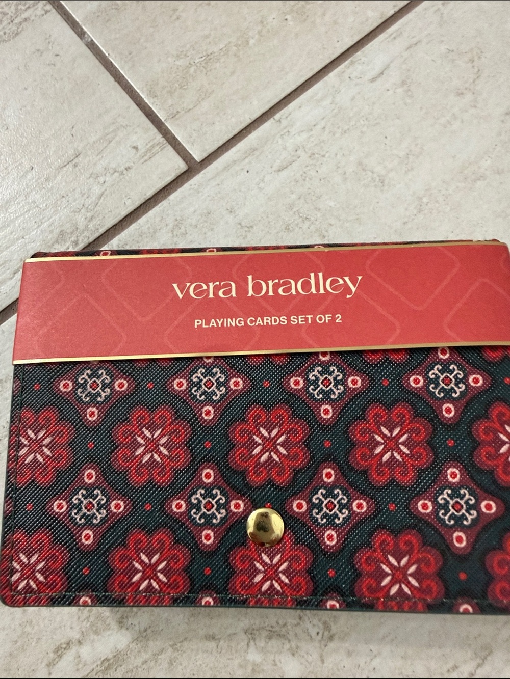 Vera Bradley Red Floral playing cards set of 2.. gift box new ..tags on